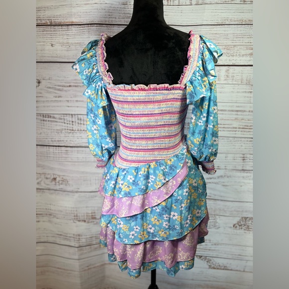 NWT Yvonne & Love Floral Blue and Purple Mini Dress - Picture 5 of 7